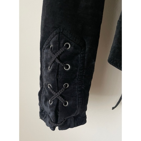 Free People Jacket Size Medium Lace-Up Sleeves Velvet Moto Jacket Romantic - Picture 3 of 16